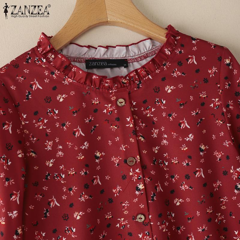 ZANZEA Women Casual Round Neck Short Sleeve Summer Floral Print Blouse