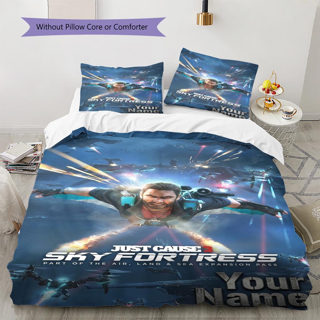 Name Custom Just Cause Pattern Bedding Set Quilt Cover Pillowcase Home Decor Gift (1 * duvet cover + 2 * pillowcase, without core)