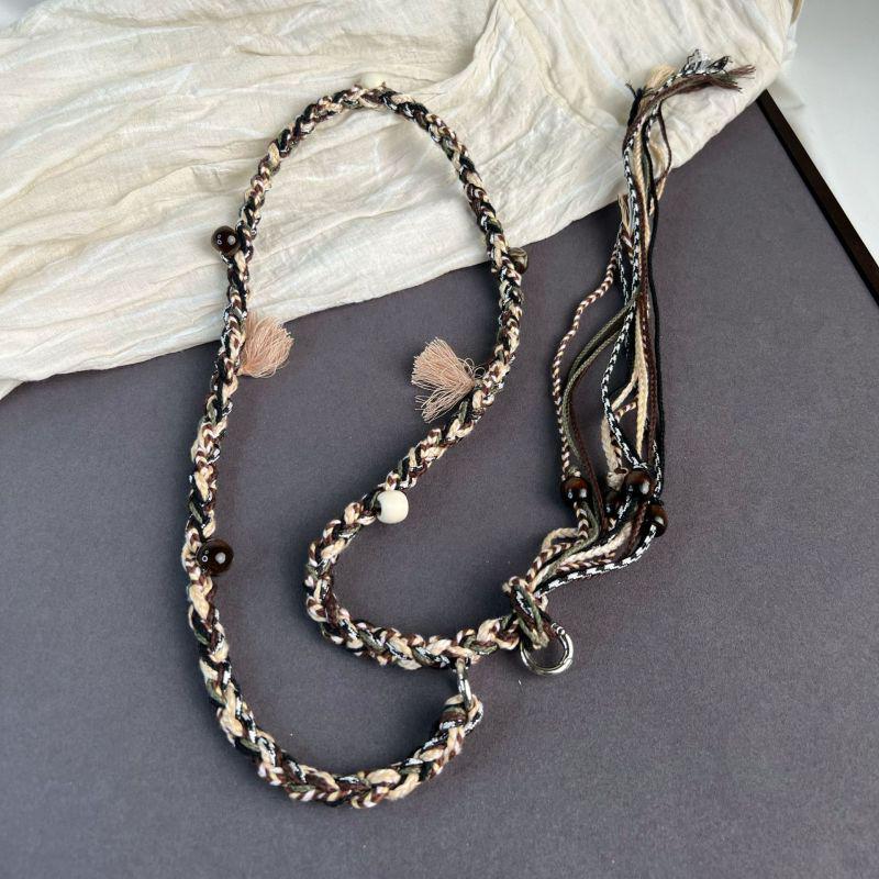 Korean Silk Scarf with Wooden Beads: Trendy, Versatile Waist Chain & Belt for Women