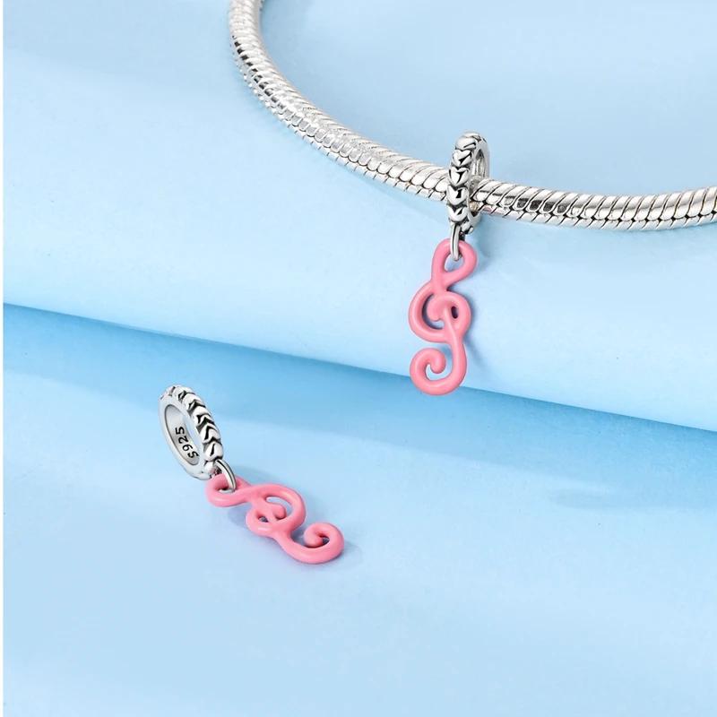 Cute Pink Note Beads Copper Original Beads Fit Originalcharms Bracelet Jewelry Diy Fine Gifts For Women