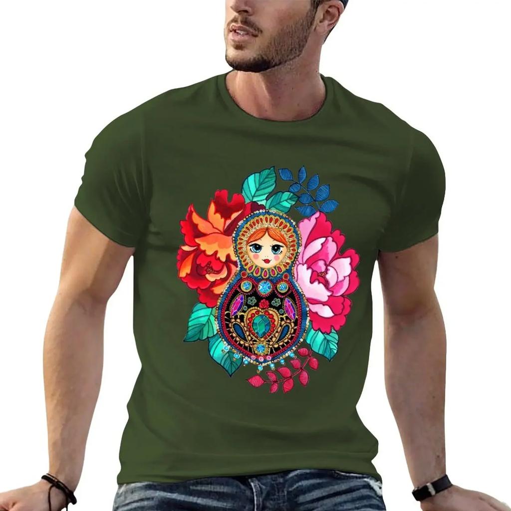 Summer Harajuku Custom T Shirt Heavyweight Informal New Arrival Matryoshka Jewel, Tatoo Designsweat Short Vintage Sleeve Tee