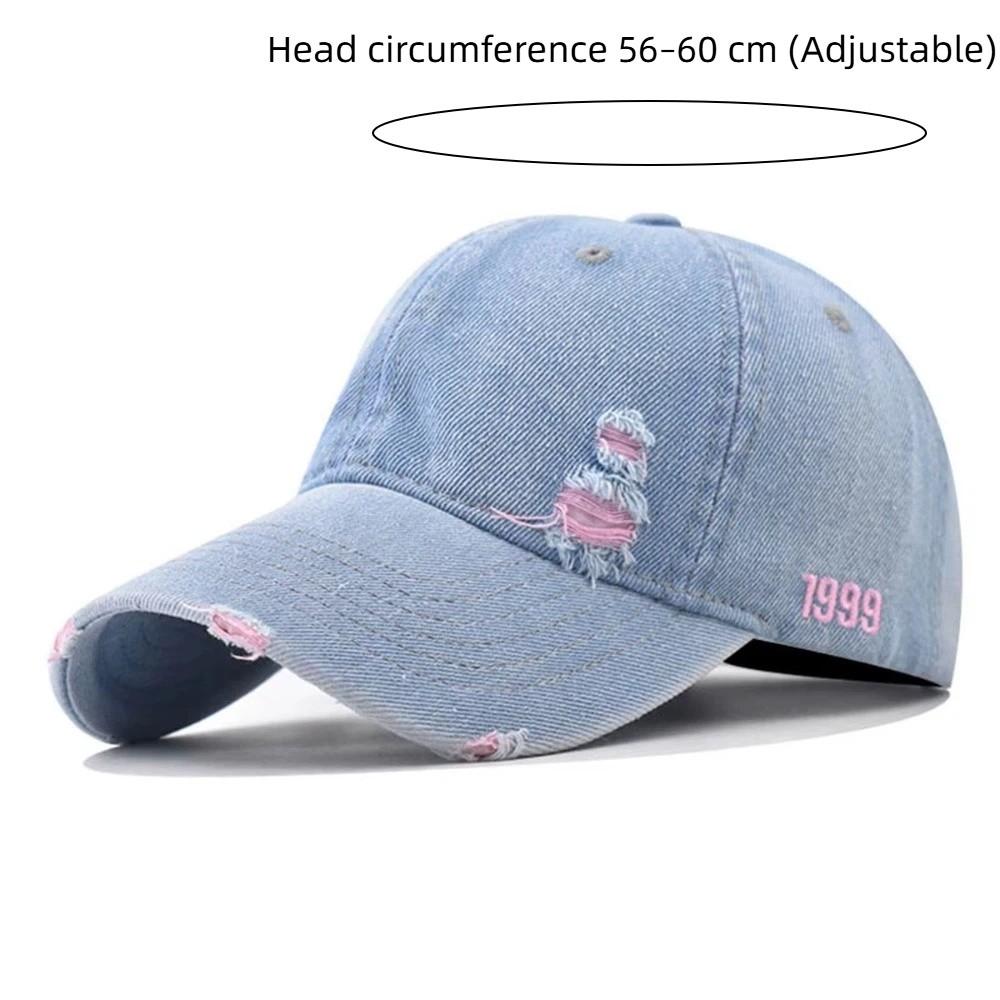 Blaue Denim Baseballkappe Verstellbar Rissiges Loch Used-Look Baseballkappe Gewaschener Denim Sonnenschutz Hip-Hop Sonnenhut Unisex Tragen