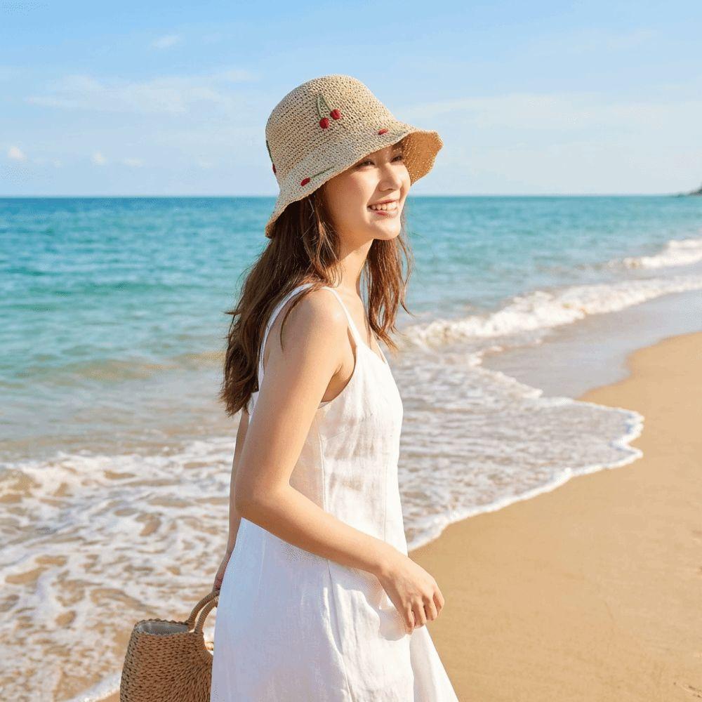 Cherry Decoration Fisherman Hat Sun Protection Beach Hat Fashion Women Sun Hat Summer