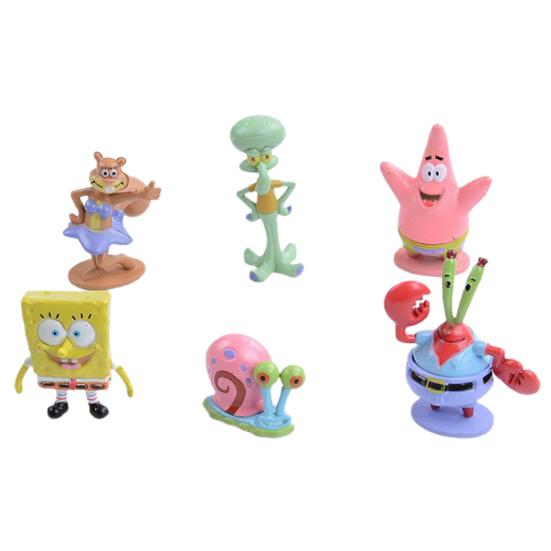 6Pcs/Set Cute Anime Figure SpongeBob Model Dolls Ornaments Home Decoration Gift