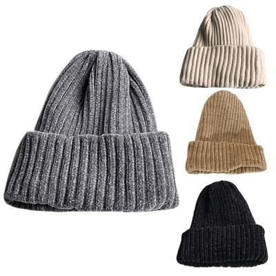Klassische Damen Chenille Samt Wintermütze Retro Beanie Mütze Vintage Gerippt Gestrickt Fischer Hip Hop Einfarbig Sturmhaube