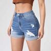 High Elasticity High Waist Ripped Denim Shorts with Rolled Hem - Women's Trendy Hot Pants