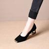 Thick Heel Bag Head French Metal Square Head Single Shoes 2025 Autumn New Wide Feet Light Suede Light Mouth Women's Shoes