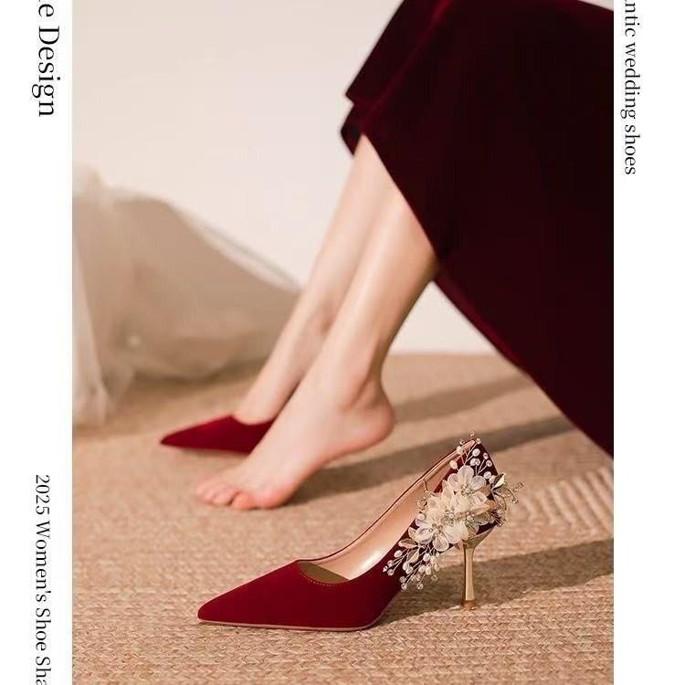 Reizende Pumps Damen Slipper Dünne Hohe Absätze Spitzschuh Hochzeit Damenschuhe Kristallblume Bling Quadratische Schnalle Sommerschuhe