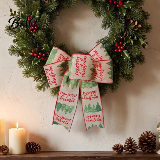 Farmhouse Style Christmas Accents Bows for Wreath, Merry Craft Bow Ornaments, Winter Tree Indoor Party Decor Decoration Holiday Tree, Front Door, New
