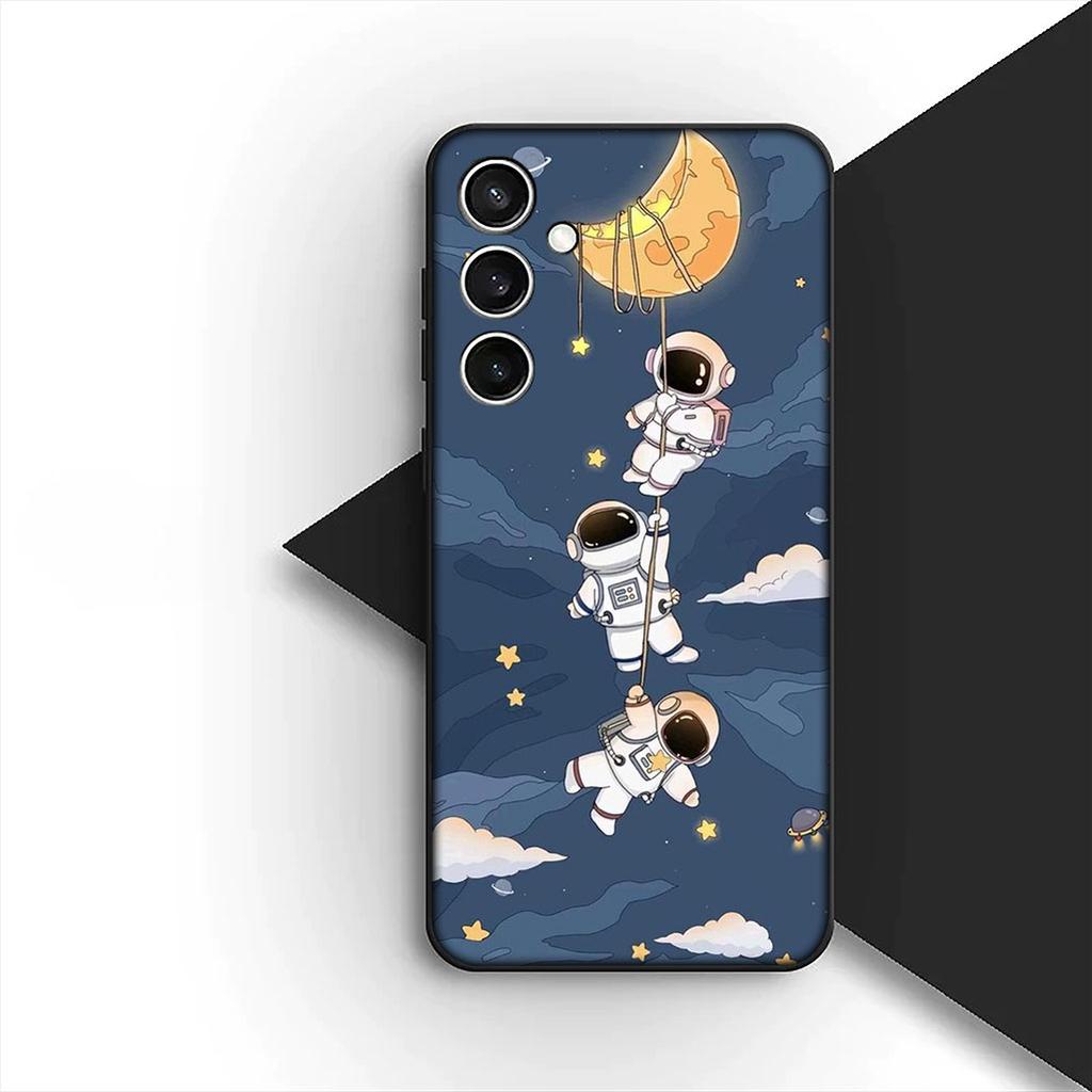 Hülle Mond Cartoon Himmel Astronaut Sterne für Samsung Galaxy S22 S21 S20 Fe Ultra S9 Plus + A13 A22 M21 M31 M55 M15 Handyhülle
