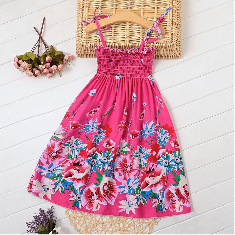 Shabohemian mother and daughter beach skirt parent-child suspender skirt girls floral vest skirt