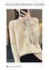 Women's 100% Wool Loose Slimming Round Neck Cardigan with Metal Buckle
