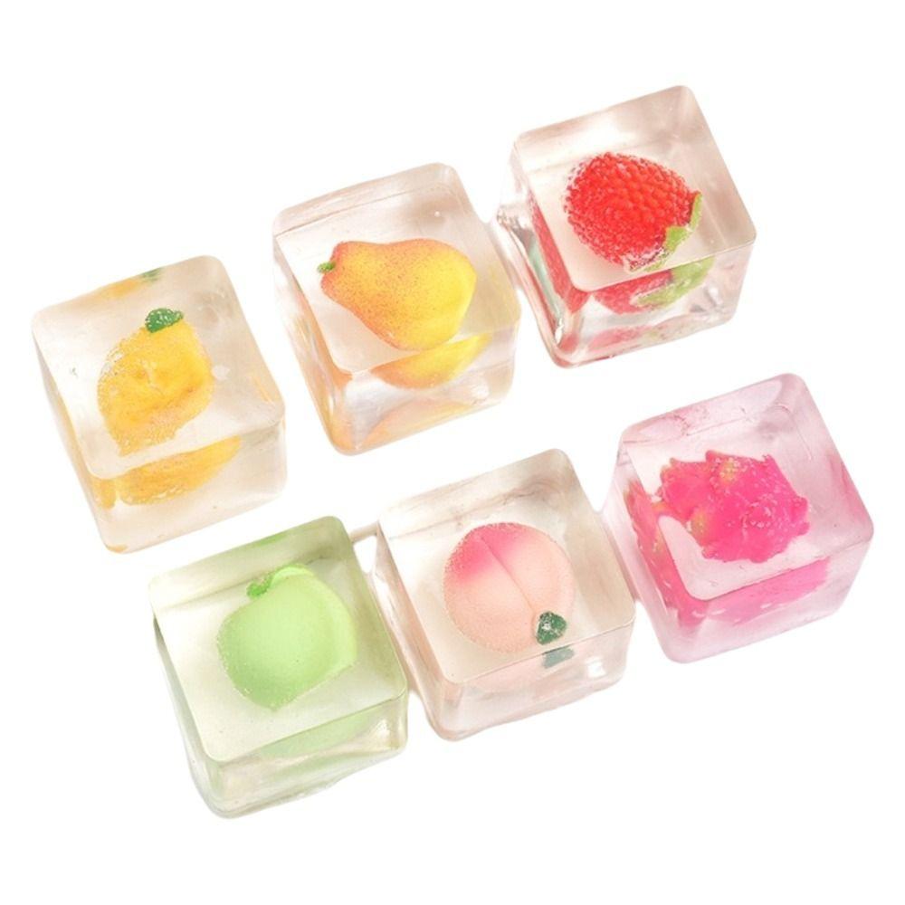 1pc Random Slow Rebound Ice Cube Squeeze Toy with Fruits Mochi Squish Foam Toy Student