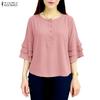 ZANZEA Women Casual Round Neck Solid Color Loose 3/4 Sleeve Blouse