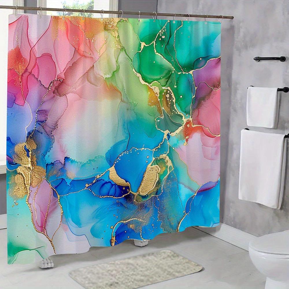 1pc Abstract Color Shower Curtain, Polyester Fabric, Bathroom Decoration, Bathtub Partition Hanging Curtain, with 12 Hooks