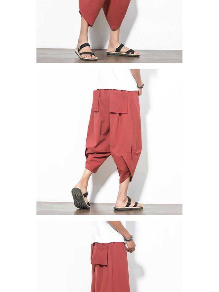 Herren Übergröße Chinesischer Stil Locker Harem Strandhosen - Sommer Sieben-Punkt Weitbein Karottenhosen