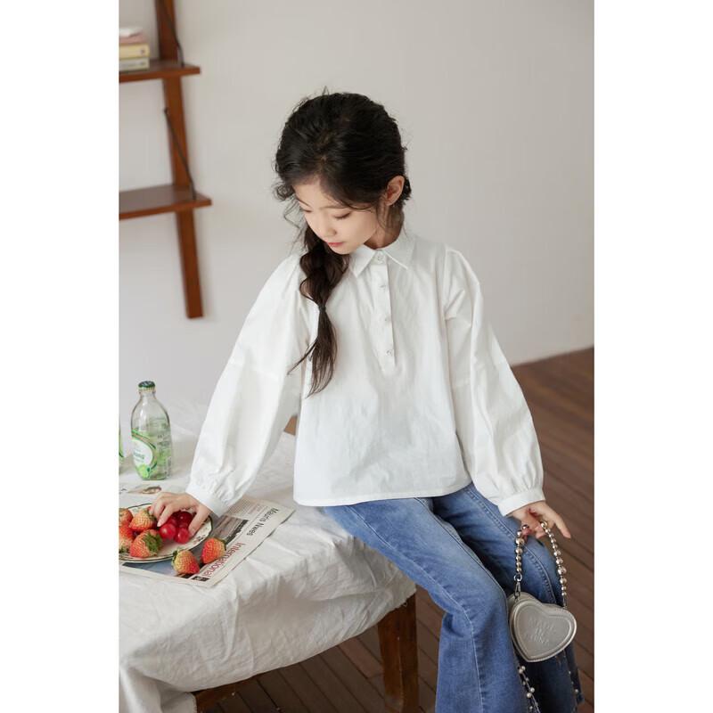 LUSON Girls' Floral Half-Placket Casual Shirt