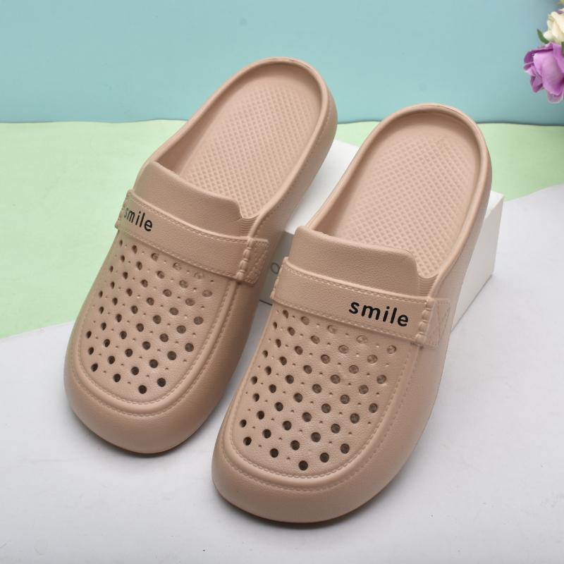 Damen Sommer Loch-Zehen Strand Pantoffeln: Leicht, Hohlkonstruktion, Flacher Boden.