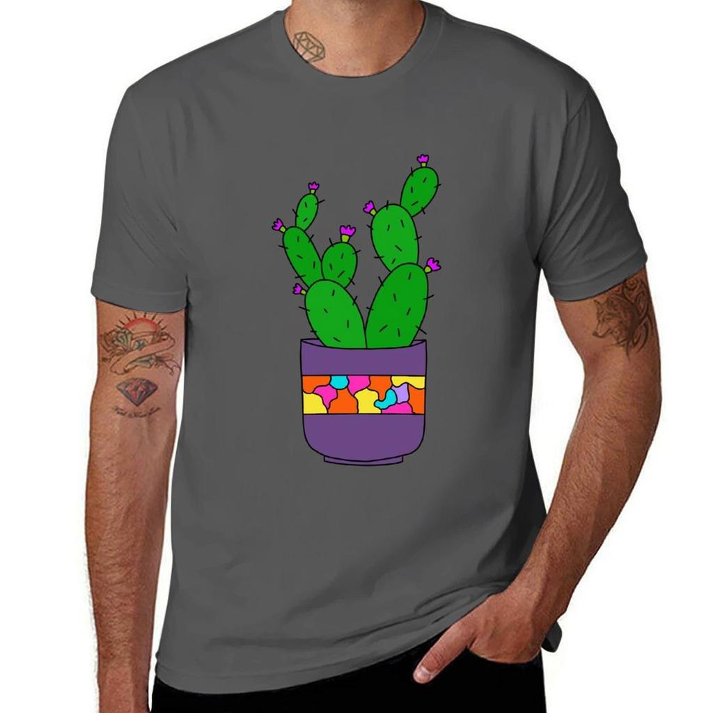 Cute Cactus Design 202 Pretty Cacti Bunch In Lovely Purple Pot Tshirt T Shirts Cotton 100 Tshirt