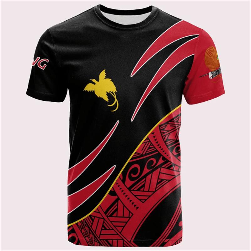 Papua New Guinea Flag Map Graphic T Shirts PNG National Emblem T Shirt For Men
