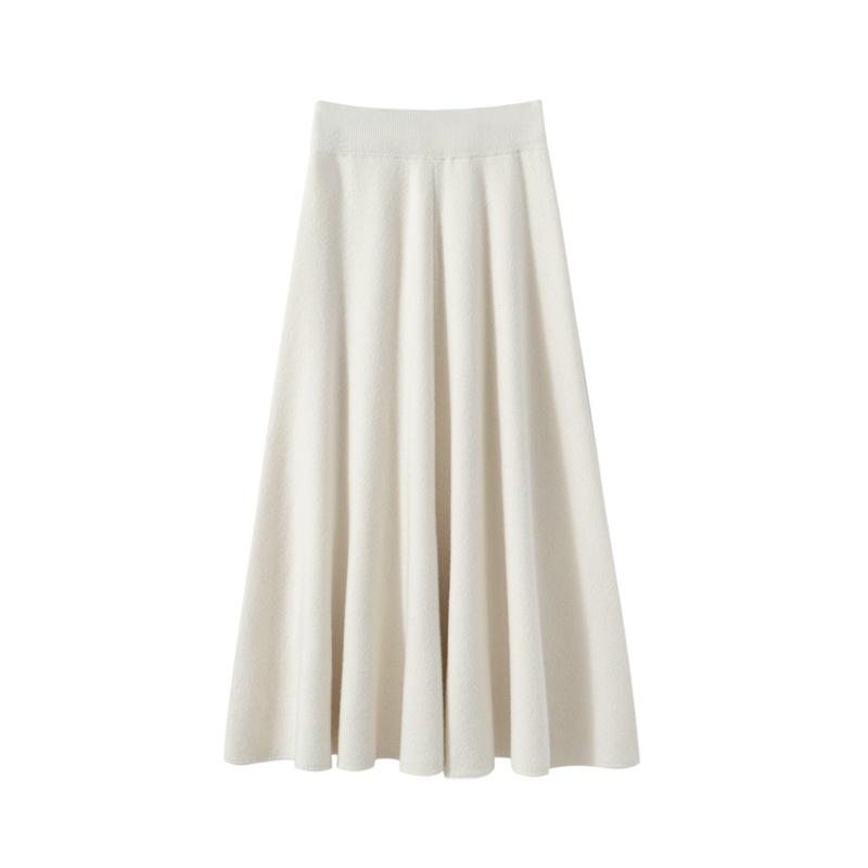 2025 Autumn/Winter Women's High-Waisted 100% Pure Cashmere Thick Midi A-line Skirt - Versatile & Elegant
