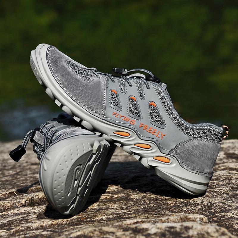 

2021 large size new men s shoes mountaineering mesh shoes casual sports shoes outdoor creek men s shoes front buckle single shoes 45 серый