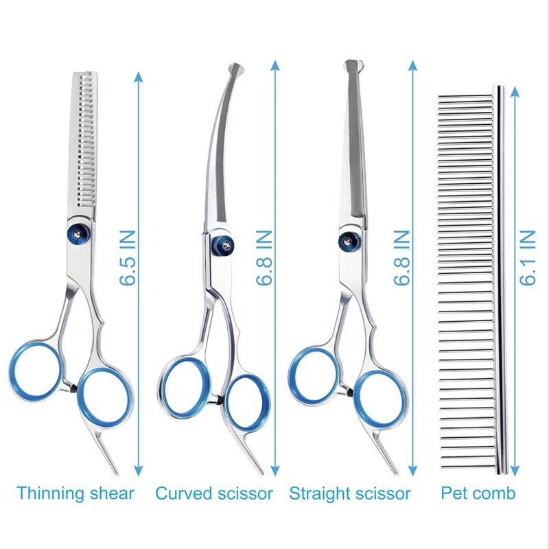 Pet Grooming Scissors Round Head Professional Stainless Steel Dog Hair Scissors Durable Pet Shears Animal Cutting Portable Set