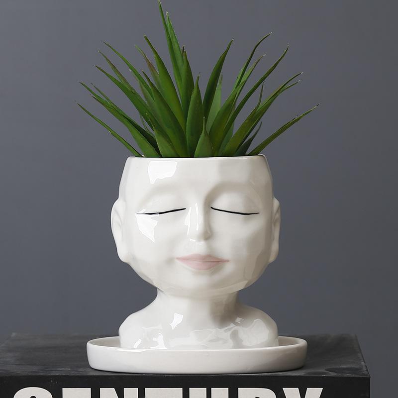 Gardening Cartoon Character Succulent Flower Pot Ceramic Hand-Painted Creative Desktop Flower Device