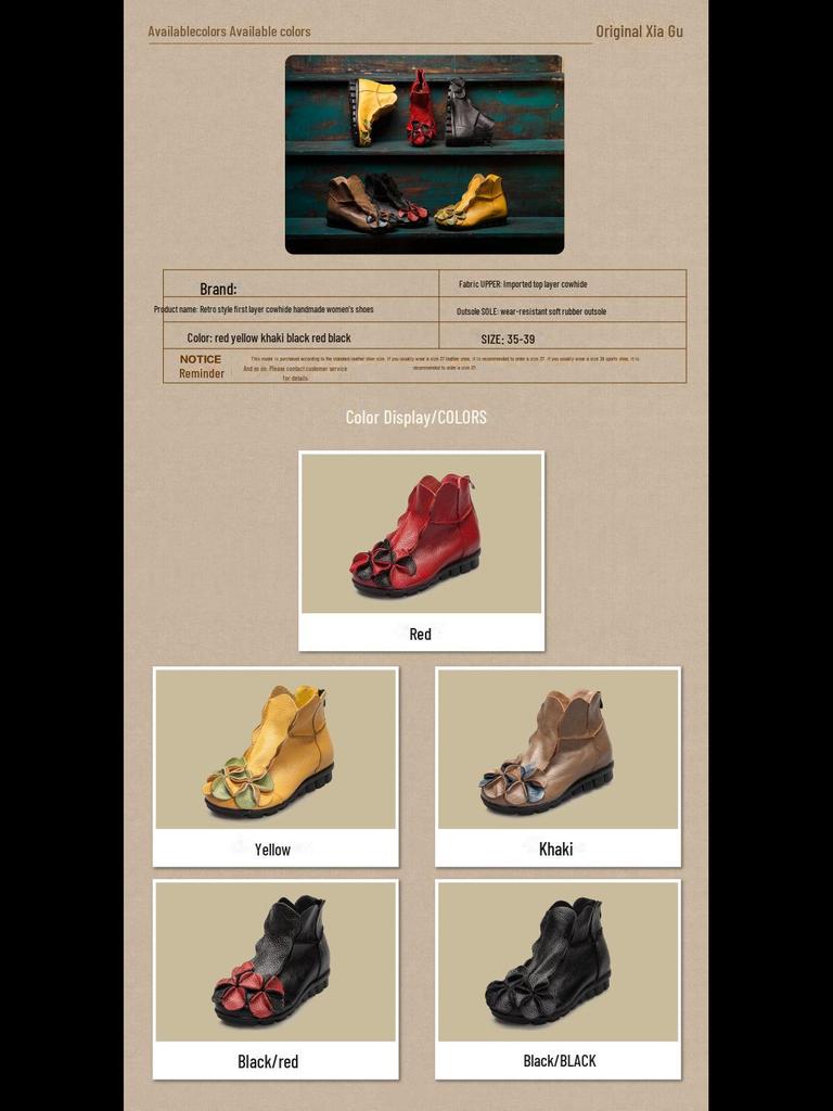 Women's Handmade Retro Real Leather Martin Boots with Thick Soles and Heels, Rear Zipper, Short Design for Autumn and Winter