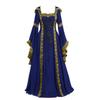 Medieval Retro Hooded Dress with Square Neck, Lace-Up Detail, and Bell Sleeves