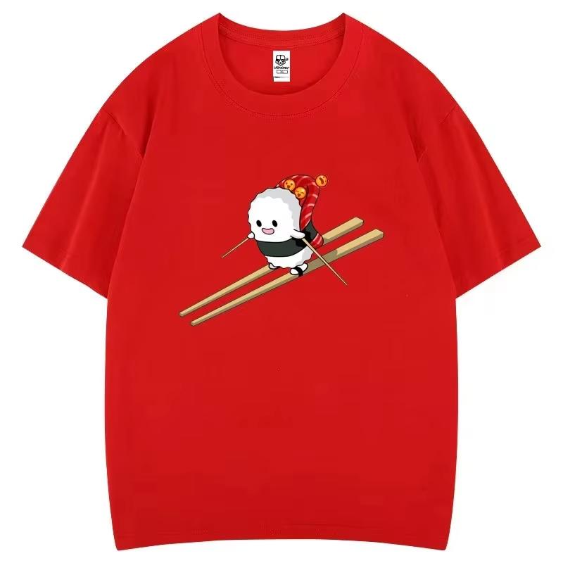 Смешная Суши Лыжник Мультяшный Графический Футболка Творческий Популярный Мода Эстетика Принт Топы Готический Хипстер Повседневная Уличная Одежда S