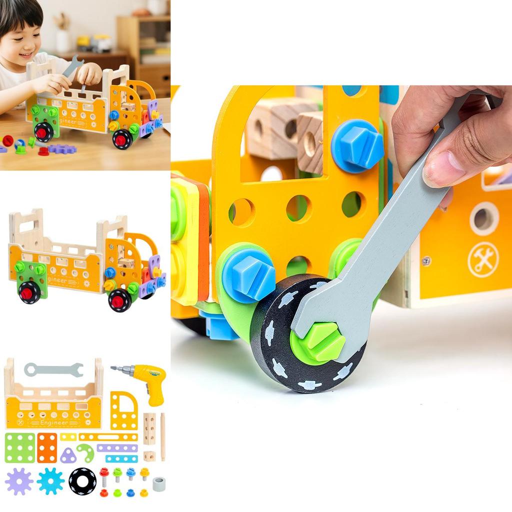 Childrens Wooden Puzzle Tool Car With Screw Nuts Set For Early Education And Development