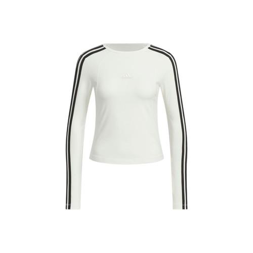 adidas breathable striped casual long-sleeve T-shirt for women, white S
