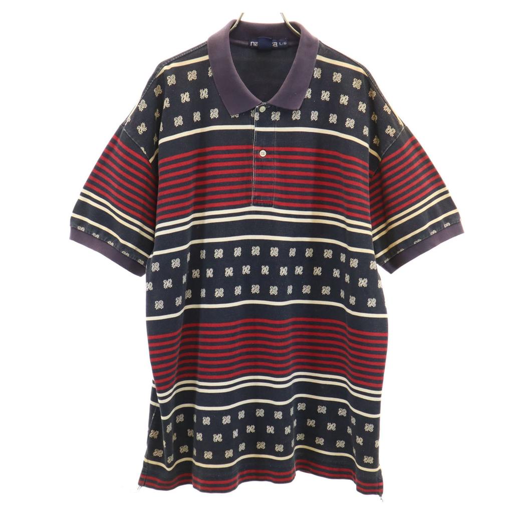 Nautica 90-talls Gammelt Paisley Grensemønster Trekvart ermet Poloskjorte Herre Brukt