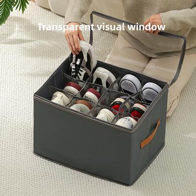 Foldable Custom Oxford Fabric Shoe Storage Box With Lid And Dividers Dustproof Large Capacity Multifunctional Shoe Organizer For