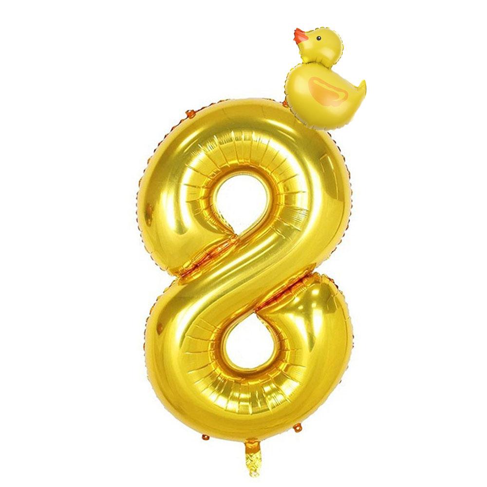 2Pcs Mini Duck Shape Foil Balloons Set Golden 40inch Number Balloon 0-9 Kids Birthday Party Deco Baby Shower Air Globos Gifts