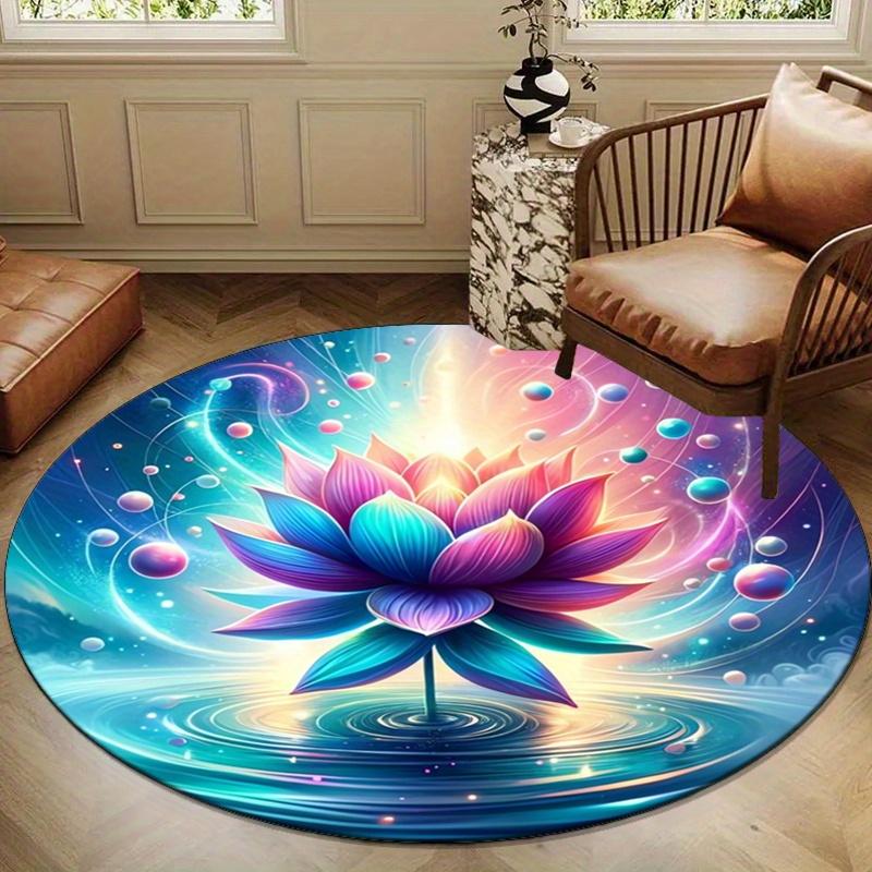 Fantasy Lotus Flower Round Area Rug - Non-Slip Polyester Chair Mat for Bedroom, Living Room, Home Decor - Crystal Velvet, Durable and Soft F