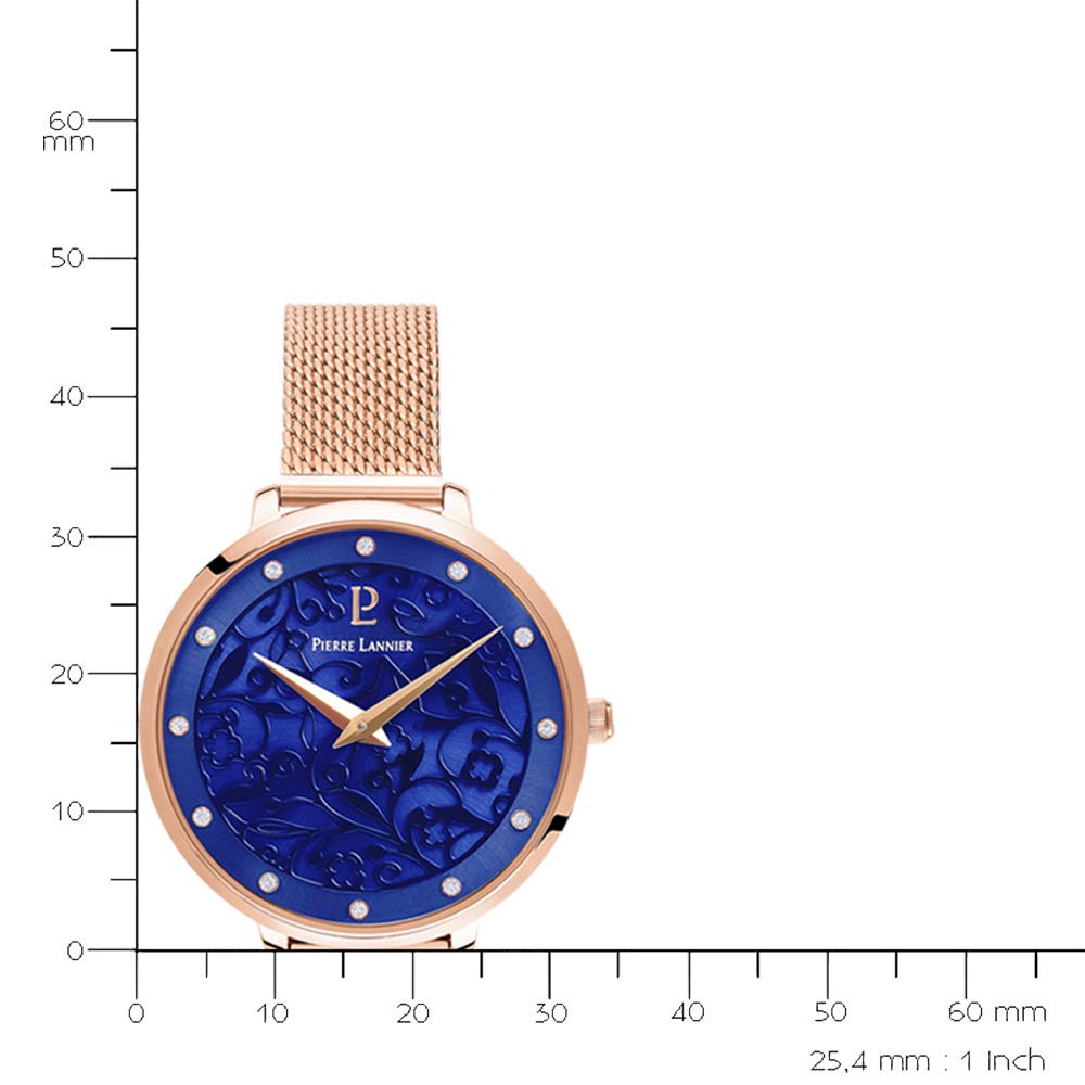 Relógio Pierre Lannier Aeolia Collection Mesh Belt P039L968 Importado Ouro Rosa x Azul Marinho [Pierre Lannier] Feminino [Produto Regular]