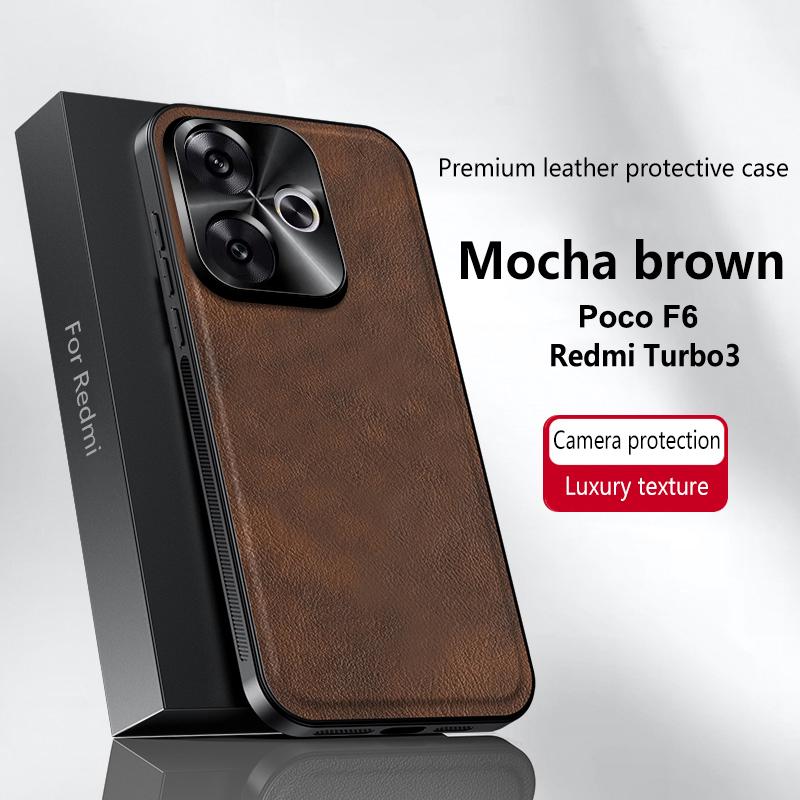 For Redmi Turbo 3 Poco F6 Case Magnetic Elegant Leather Wear-Resistant Lens Fully Covered Non-Slip Grip Edge Cover Shell