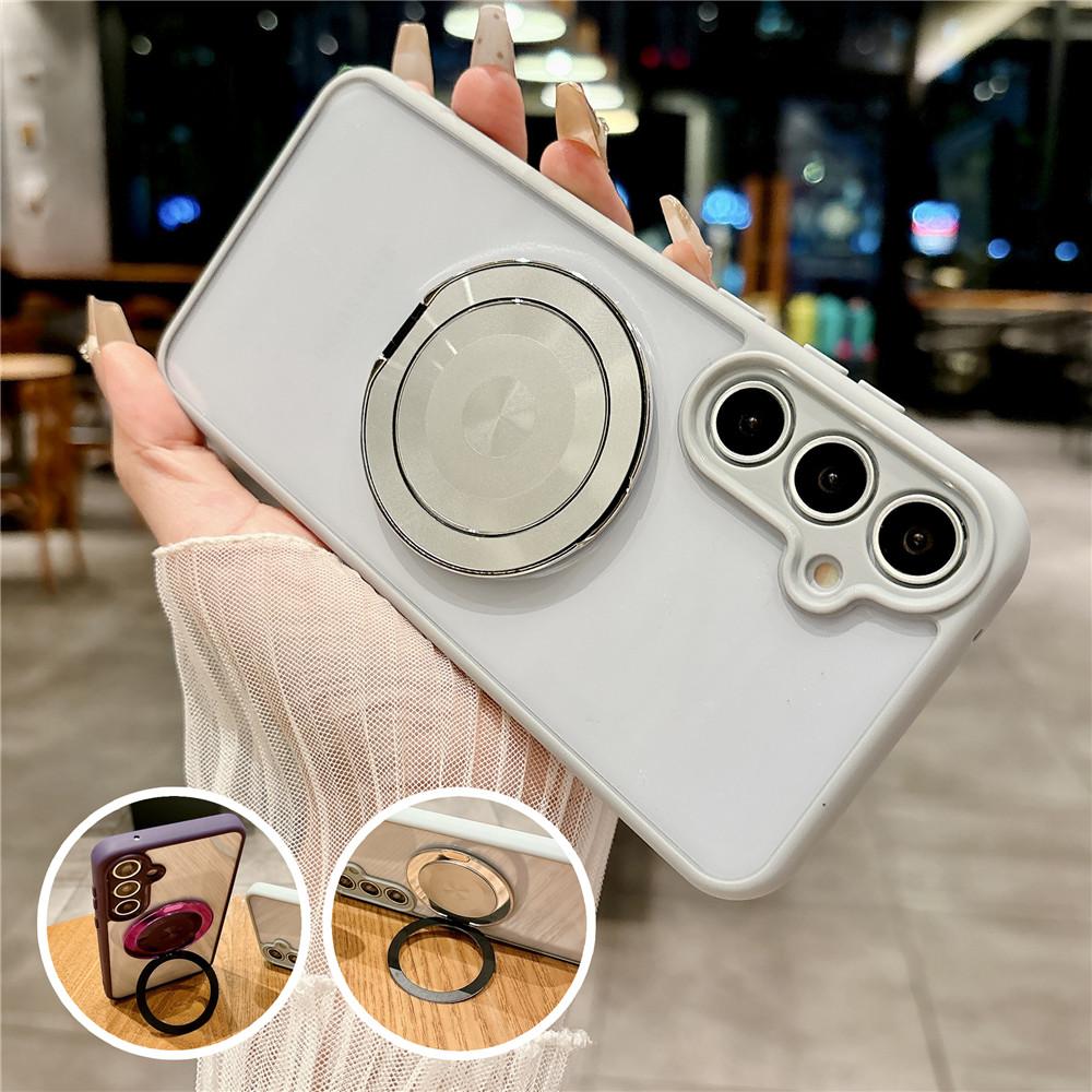 Magnetic Bracket Clear Phone Case For iPhone 17 16 15 14 13 12 11 Pro Max Plus 17Air Wireless Charging Hard Acrylic Back Cover