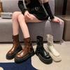 2024 Heißer Verkauf Damen Schuhe Seitlicher Reißverschluss Damenstiefel Mode Gürtelschnalle Moderne Stiefel Damen Neu Runde Zehenpartie Mid-Calf Stiefel Zapatos