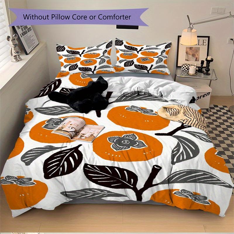 3pcs Persimmon Pattern Bedding Set, Breathable and Soft, Suitable for All Seasons, Ideal for Home Use, Suitable for Bedroom Decor 21161