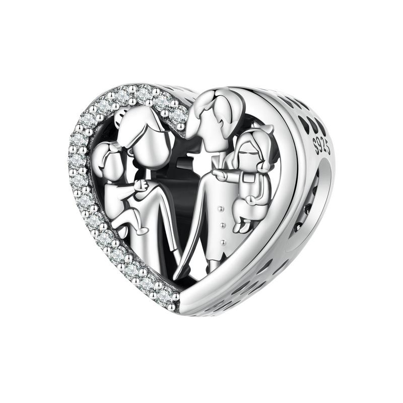 Bamoer Argent 925 Zircon Rose Pendentifs Patte d'Animal Breloques Forme de Cœur Perles Chien pour Bracelet et Collier Femme DIY SCC2434