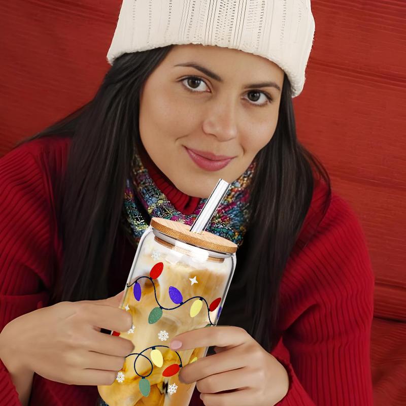 Color Changing Christmas Cup,Cute Color Changing Glass,Reusable Ice Coffee Travel Mug,18Oz Capacity With Lid And Straw