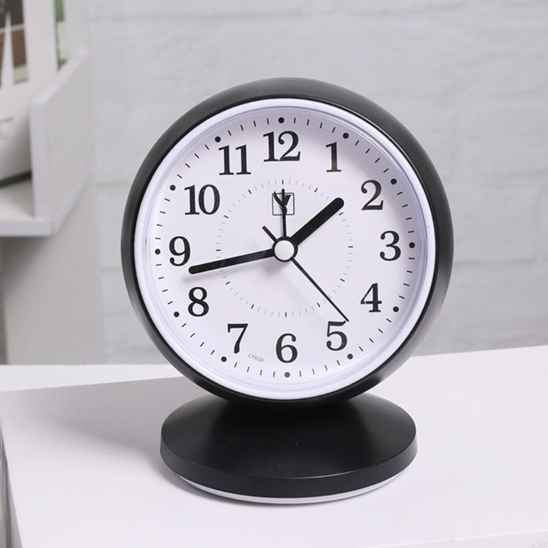 62KD Stylish Quiet Alarm Clock with Arabic Numerals Battery Operated No Ticking Analog Desk Clock for Children Bedroom