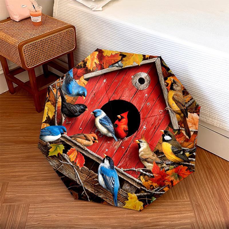 

1 PC Automatic Folding Umbrella - Autumn Birdhouse Birds Pattern, Portable & Foldable Design with 8 Ribs, Christmas Birthday Gifts