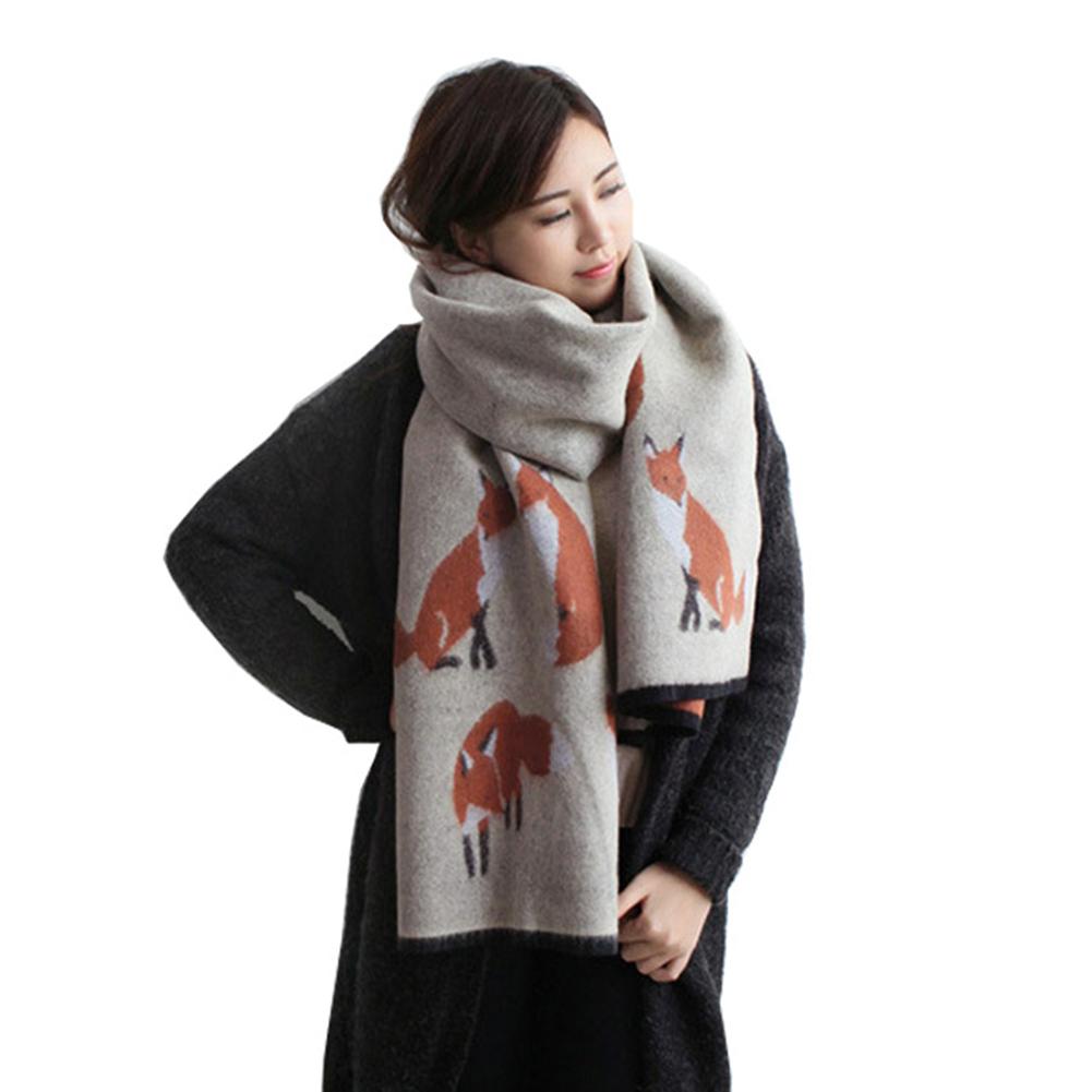 Women Winter Warm Cashmere Scarf Fox Printed Thicken Shawl Fashion All-match Scarf Wrap
