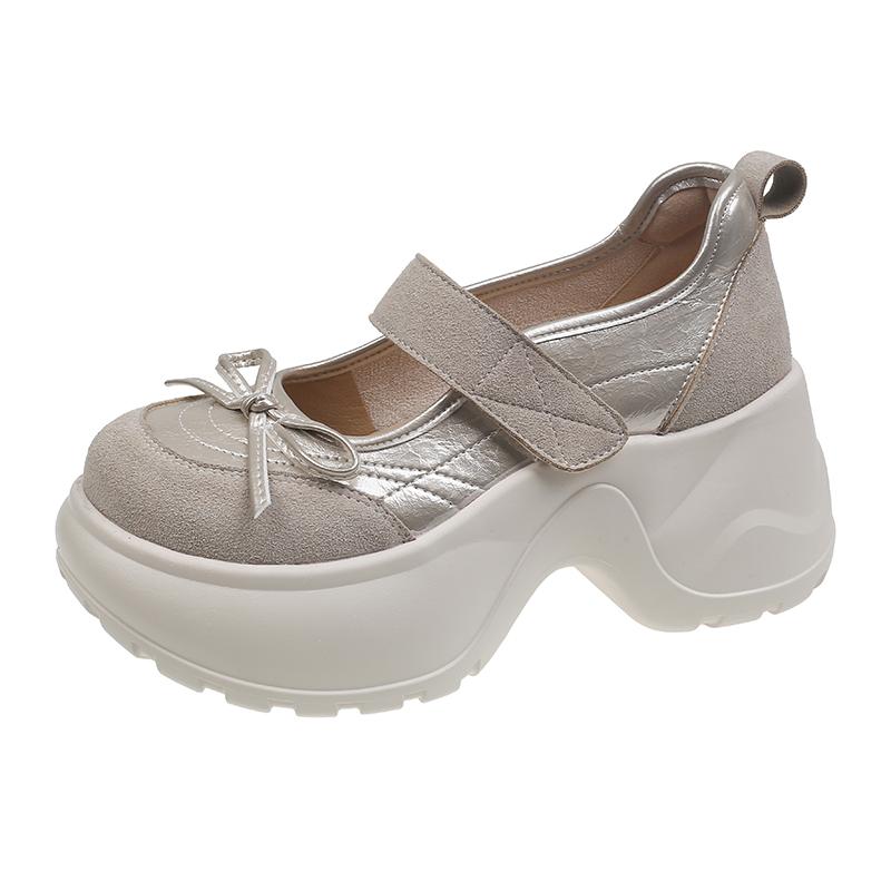 

Fashion Bow Platform French Mary Jane Small Leather Shoes Women s Spring and Summer New Round Toe Shallow Mouth Heightened Single Shoes 35