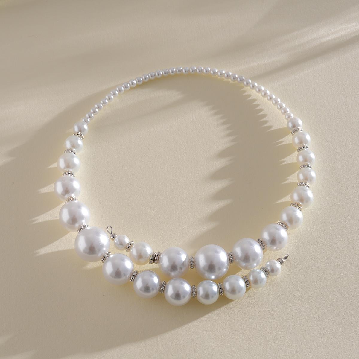 

Contrast color round glass imitation pearl open collar fashion personality necklace sense collar