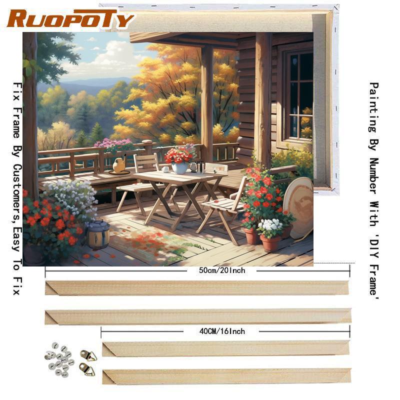 

Рамка для картины в саду по номерам, наборы для взрослых, акриловая краска на холсте для украшения дома, поделки, настенное искусство 40x50 см 40x50cm Diy Frame